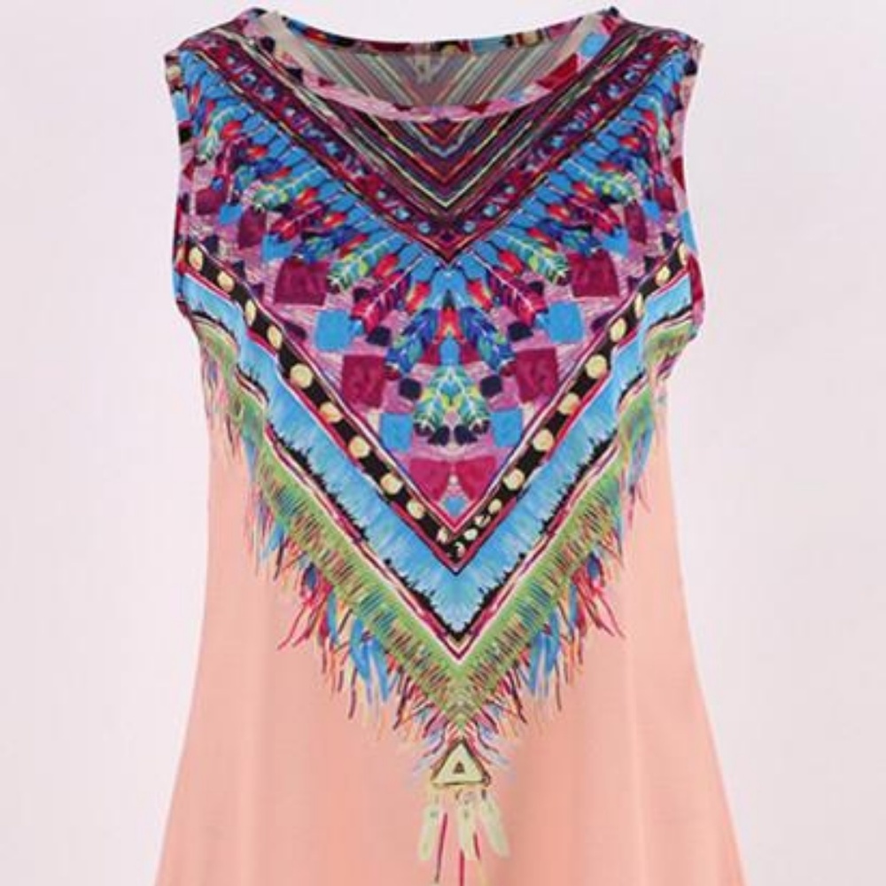 VINTAGE GABAN PRINT MINI BOHO DRESS (PINK)